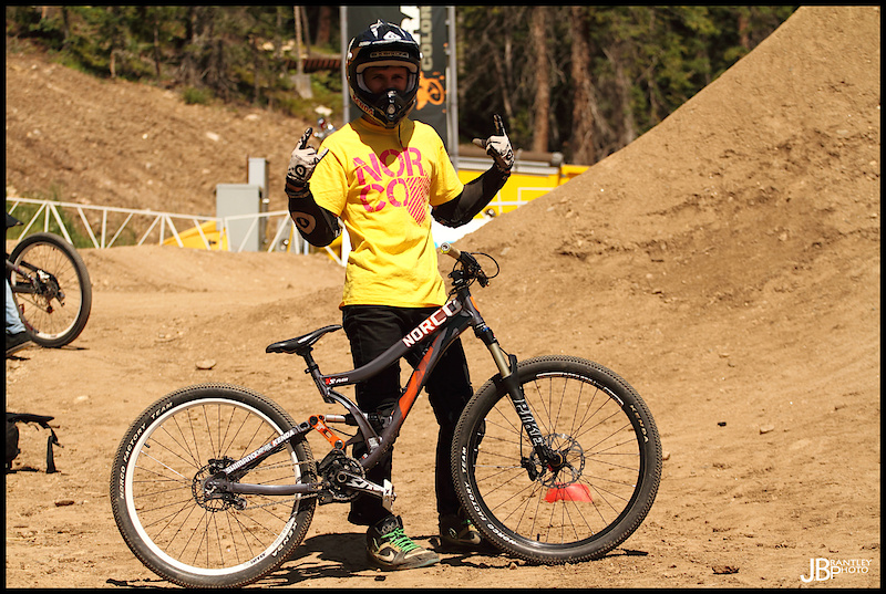 Sam Dueck riding on the factory Norco team.