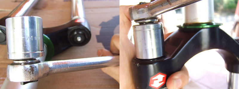 <span style='font-size:20px'>Step 7.</span> Loosen the damper side top cap with the 24mm socket wrench.