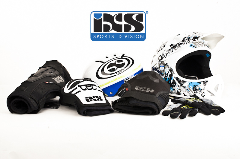 IXS package including Back Country Gloves, Phobos full face helmet, Hammer Team DJ helmet, Hack elbow pads, Slope knee pads and Signature Series knee shin pads.
