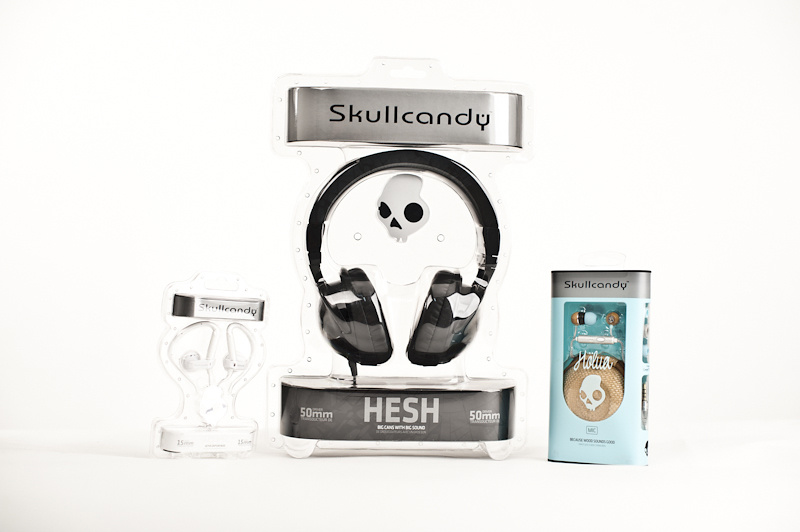 Skull Candy package including Chop, Holua and Hesh headphones