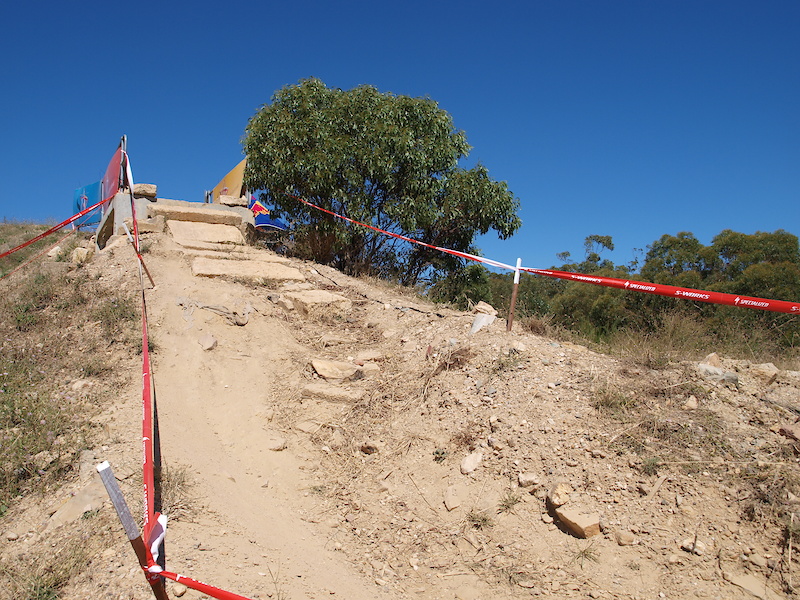 The next feature is this chute. Stick to the right of the picture and be rewarded with the concrete blocks to ride down but you have to veer out around to the left of the picture for the corner. If you drop to the left of the chute you have to make it stick as there is not much for your wheels to grip on but you do get a straight line down into the left hander at the bottom.
