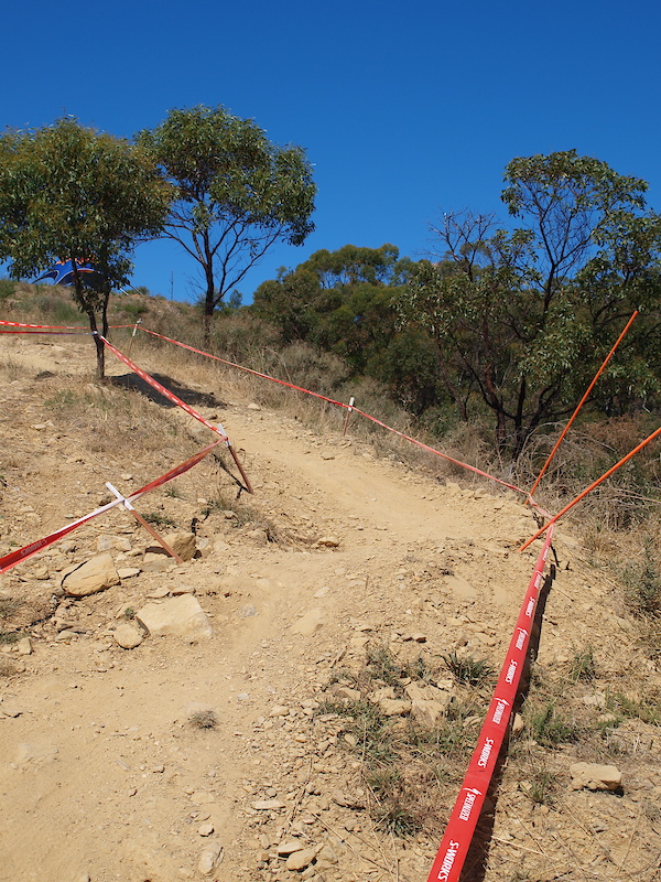 A few shallow corners exsist as riders continue down the ridge.