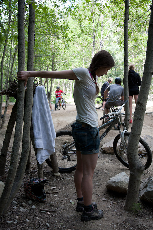 Here I am at the pumptrack doing the same stretch. Thumb down one is good for rotator cuff says Bond.