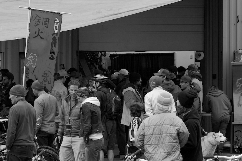 The non-Chromag riders had to hang out in front of HQ while inside the VIP section was rocking.