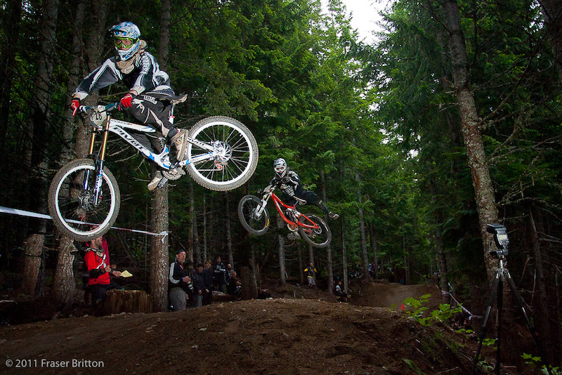 Bernard Kerr and Connor Fearon had a little fun on the way down the track. A Line is like that.