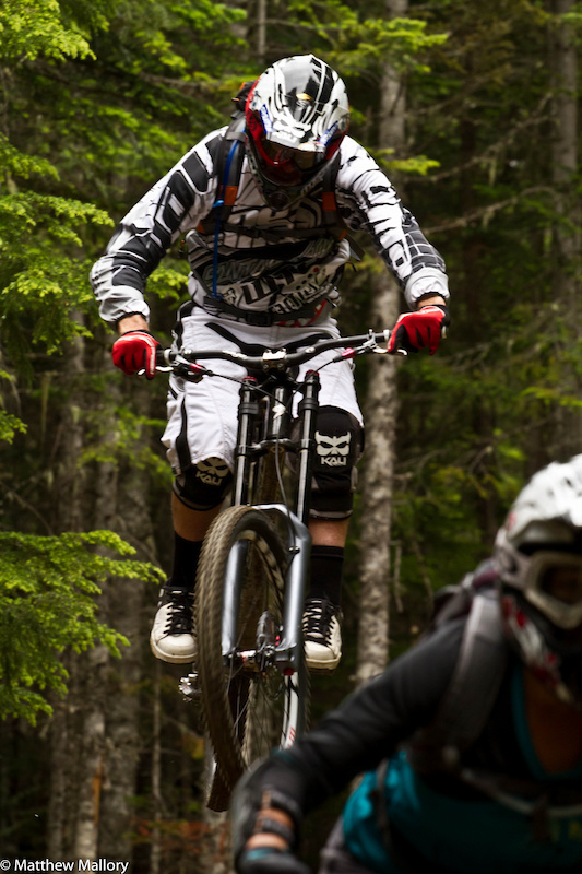 Bobby loves to have air under his tires. The Whistler Bike Park crew have done such a good job sculpting their jumps that even a blind guy can hit them.