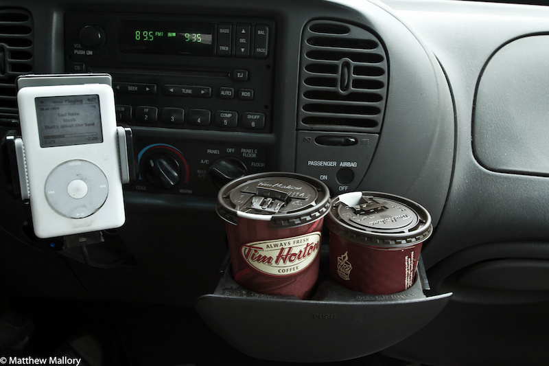 Two important pieces for any road trip. Timmy's to keep the eyes open and a loaded Ipod. Everything from Metal to Punk to Country was blasting through the speakers.
