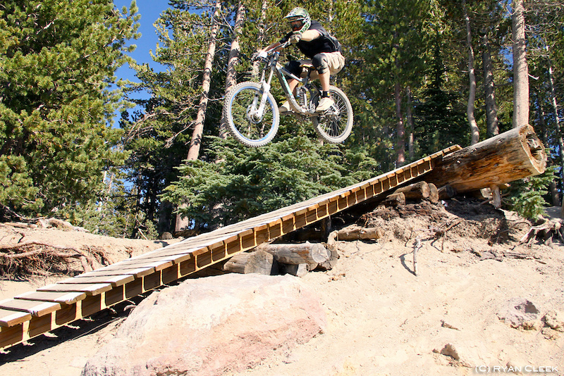 Dan Brisbin of San Luis Obispo, California, launches a ladder bridge before entering Jill's Jumps.