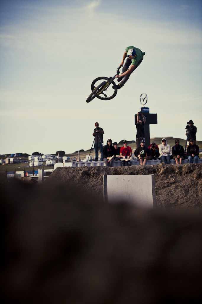 Brandon Semenuk finessed his way to a win of the first Speed and Style. His speed is coming from his loonie race experience as a grom. His style is coming from his secret training grounds somewhere in Western Canada.
