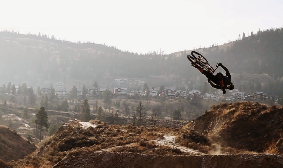 Dylan Sherrard finishes off the series at the Kamloops Bike Ranch going up side down on frosty jumps.