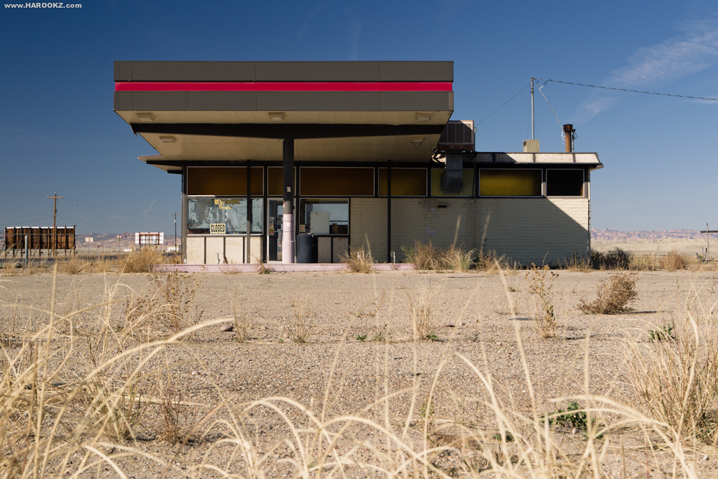 The town is littered with abandoned businesses - these are bordered by bustling restaurants and busy gas stations.