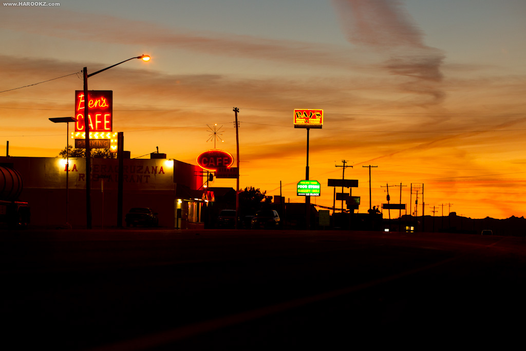 Not quite the lights of the Vegas strip - but they're a nice sight when you're driving back from the desert each night starving and tired.